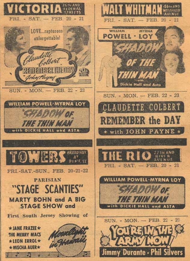 Victoria Amusement Company theater listings, East Camden News, February 19, 1942
