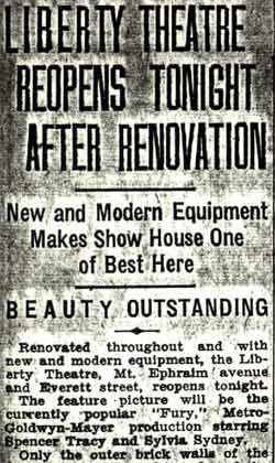 Liberty Theatre Reopens Tonight After Renovation, Camden Courier-Post, August 14, 1936, part 1