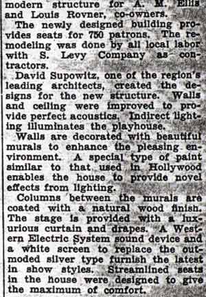 Renovated Theatre Enhanced in Beauty article, Camden Courier-Post, August 31, 1936, part 2