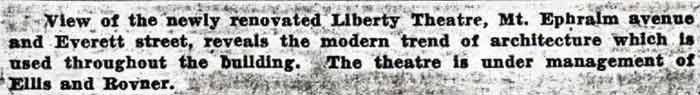 Caption: View of the newly renovated Liberty Theatre, Camden Courier-Post, August 31, 1936