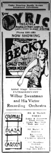 Lyric Theatre advertisement featuring the Victor Recording Orchestra with Wilbur Sweatman, Camden Courier-Post, January 27, 1928
