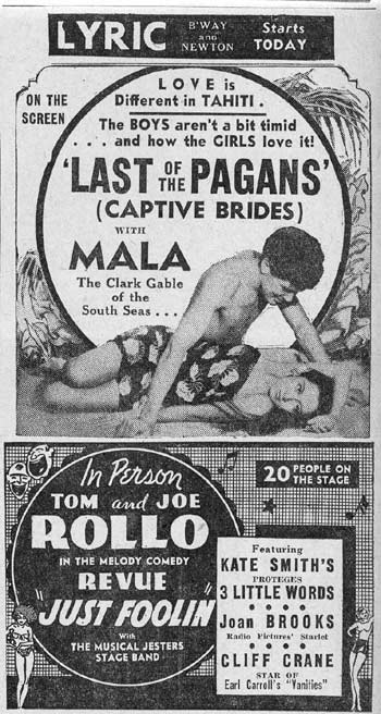 Lyric Theater advertisement for Roy Mala, Camden Courier-Post, February 8, 1936
