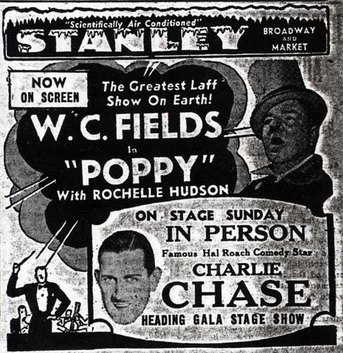 Stanley Theater listing featuring Charlie Chase, Camden Courier-Post, August 1936