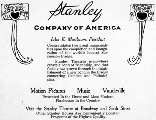 Stanley Theater advertisement, 1926