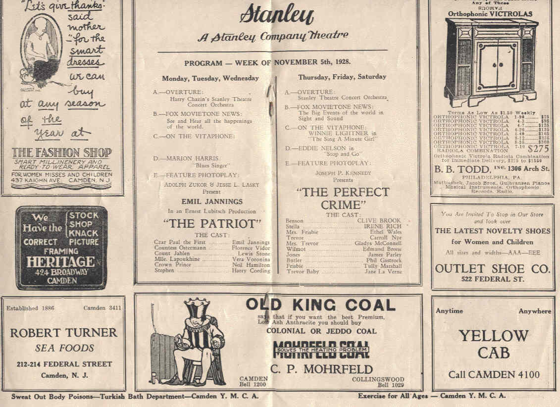 Stanley Theatre program, 1928, page 4