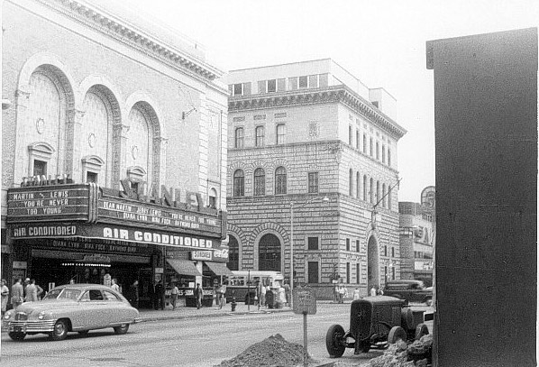 The Stanley Theater, 1955, with Camden Trust Bank in background