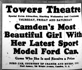 Towers Theatre advertisement, Camden Courier-Post, January 21, 1928
