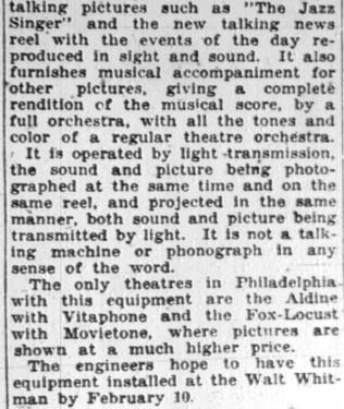 Talking Pictures Coming to Camden, Camden Courier-Post, January 28, 1928, page 2