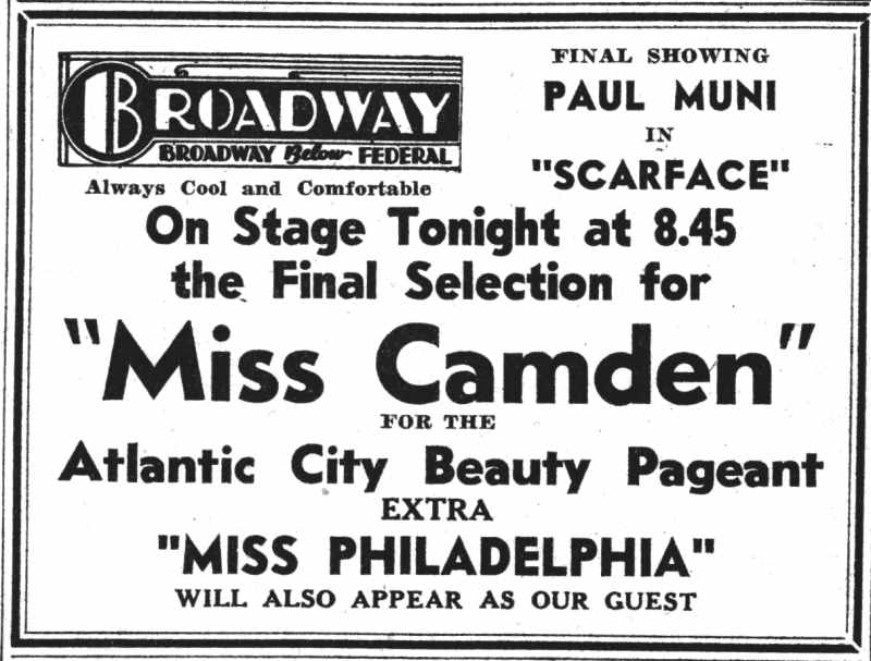 Broadway Theater listing, Camden Courier-Post, August 29, 1935
