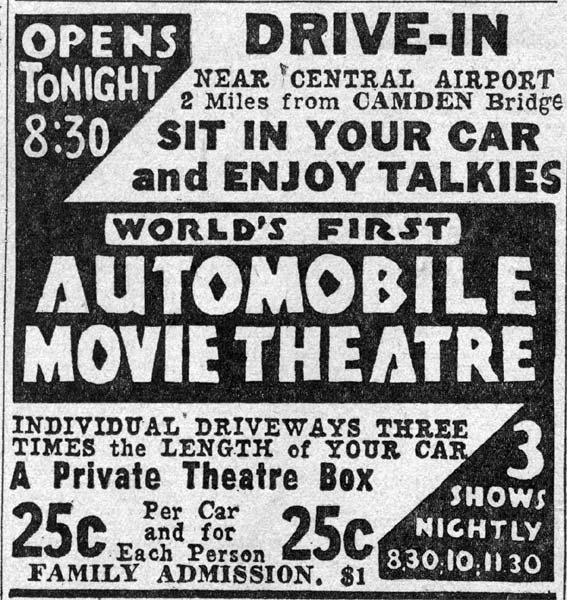 Camden Drive-In Theatre premiere night, June 6, 1933