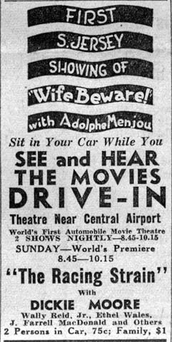 Camden Drive-In Theatre, Camden Courier-Post, June 9, 1933