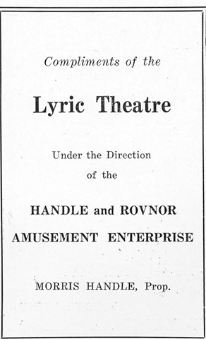 Lyric Theater advertisement in the Camden High School Purple and Gold Yearbook, January 1928