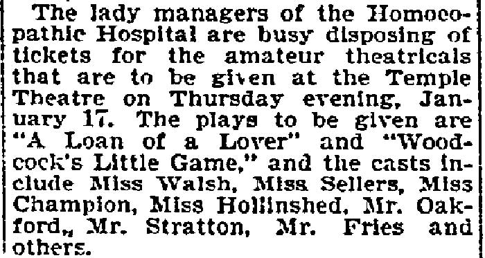 Lady Managers of the Homoeopathic Hospital - Philadelphia Inquirer, January 6, 1895