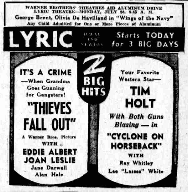 Lyric Theater advertisement, Camden Courier-Post, July 26, 1941