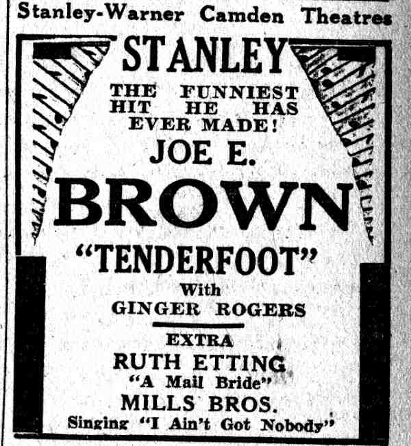 Stanley Theatre listing, Camden Courier-Post, June 18, 1932
