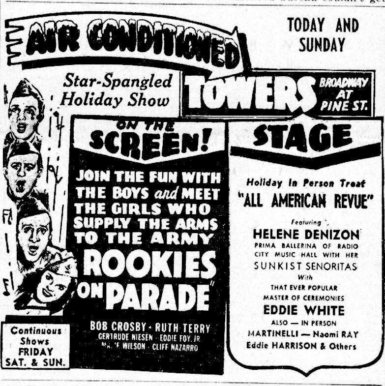 Towers Theatre advertisement for Rookies on Parade, Camden Courier-Post, July 4, 1941