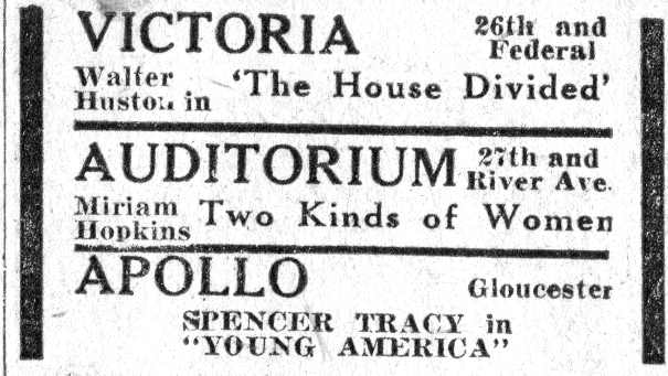 Victoria Theatre listing, Camden Courier-Post, April 7, 1932