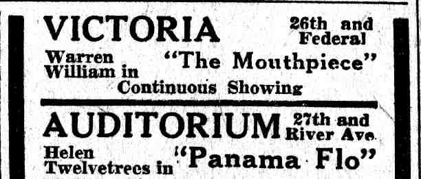 Victoria Theatre listing, Camden Courier-Post, June 18, 1932