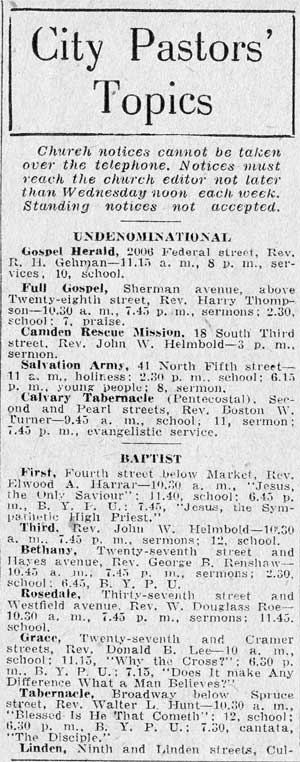 Camden Courier-Post, March 19, 1932 — Holy Week in Camden churches, page 1