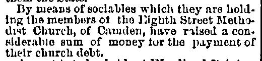 Philadelphia Inquirer, August 5, 1884 — Eighth Street Methodist Church sociables