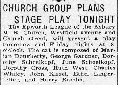 Camden Courier-Post, February 12, 1936 — Epworth League stage play at Asbury M.E. Church