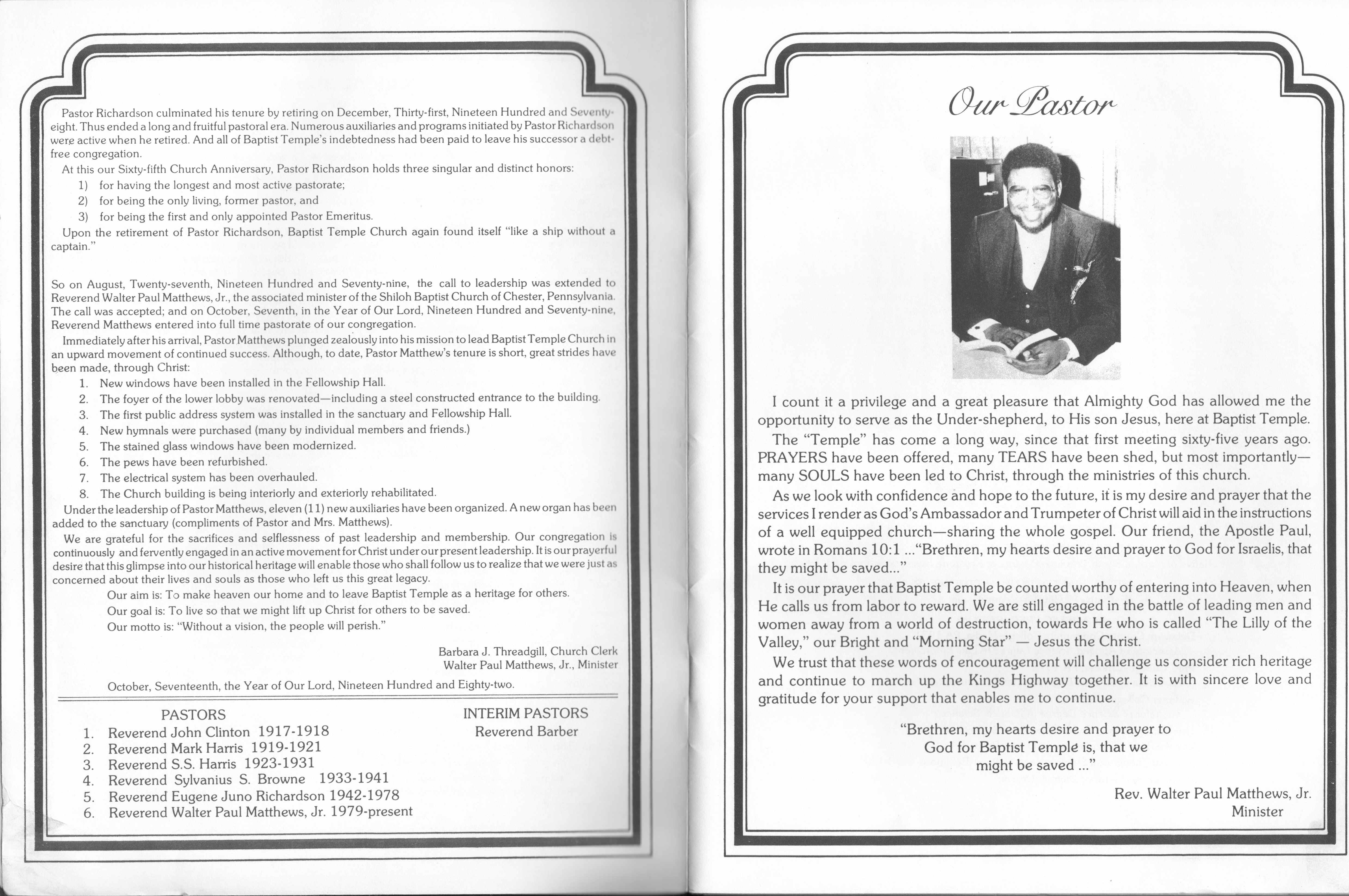 Baptist Temple Church 65th Anniversary Booklet, page 3