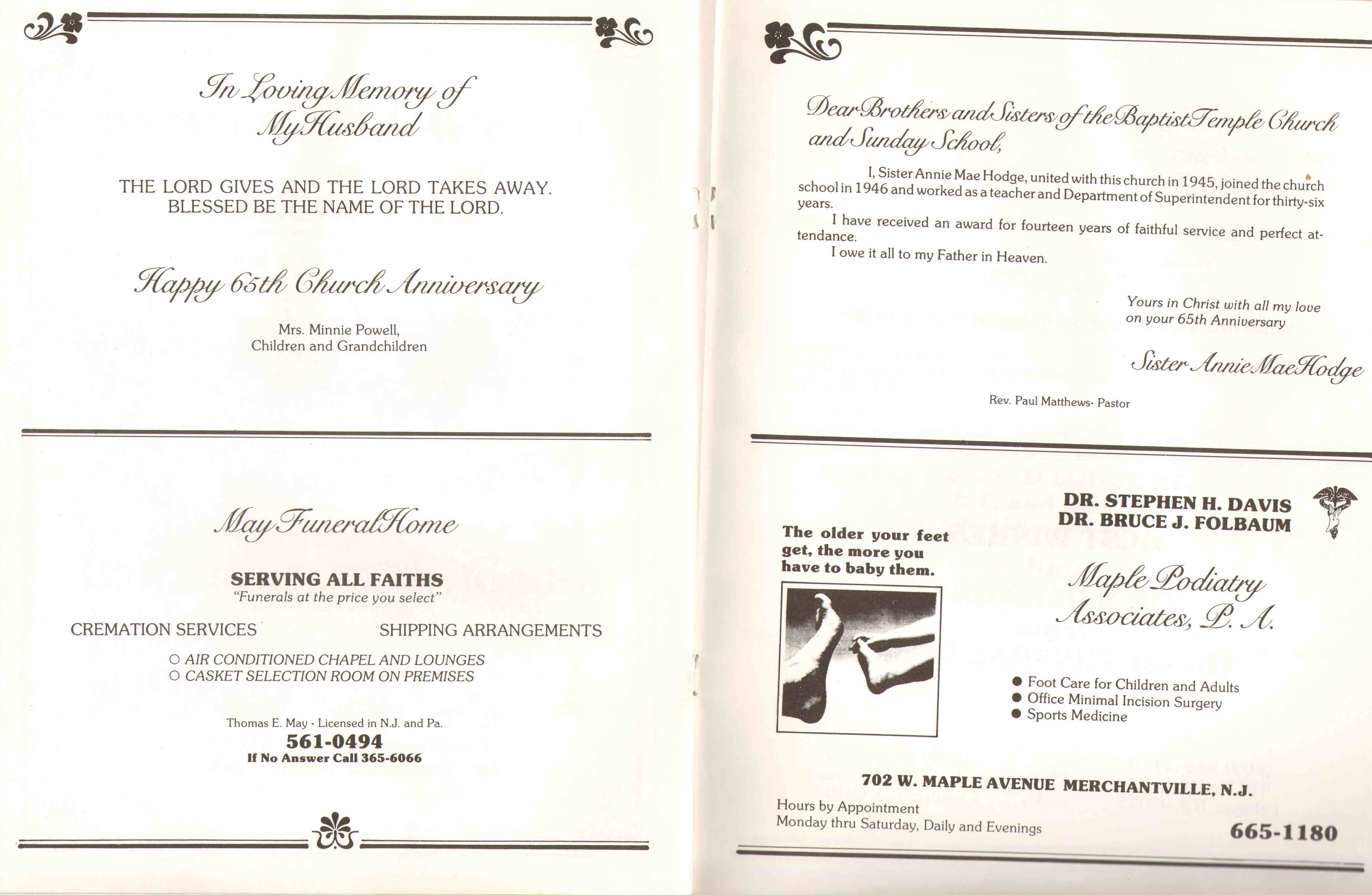 Baptist Temple Church 65th Anniversary Booklet, page 37