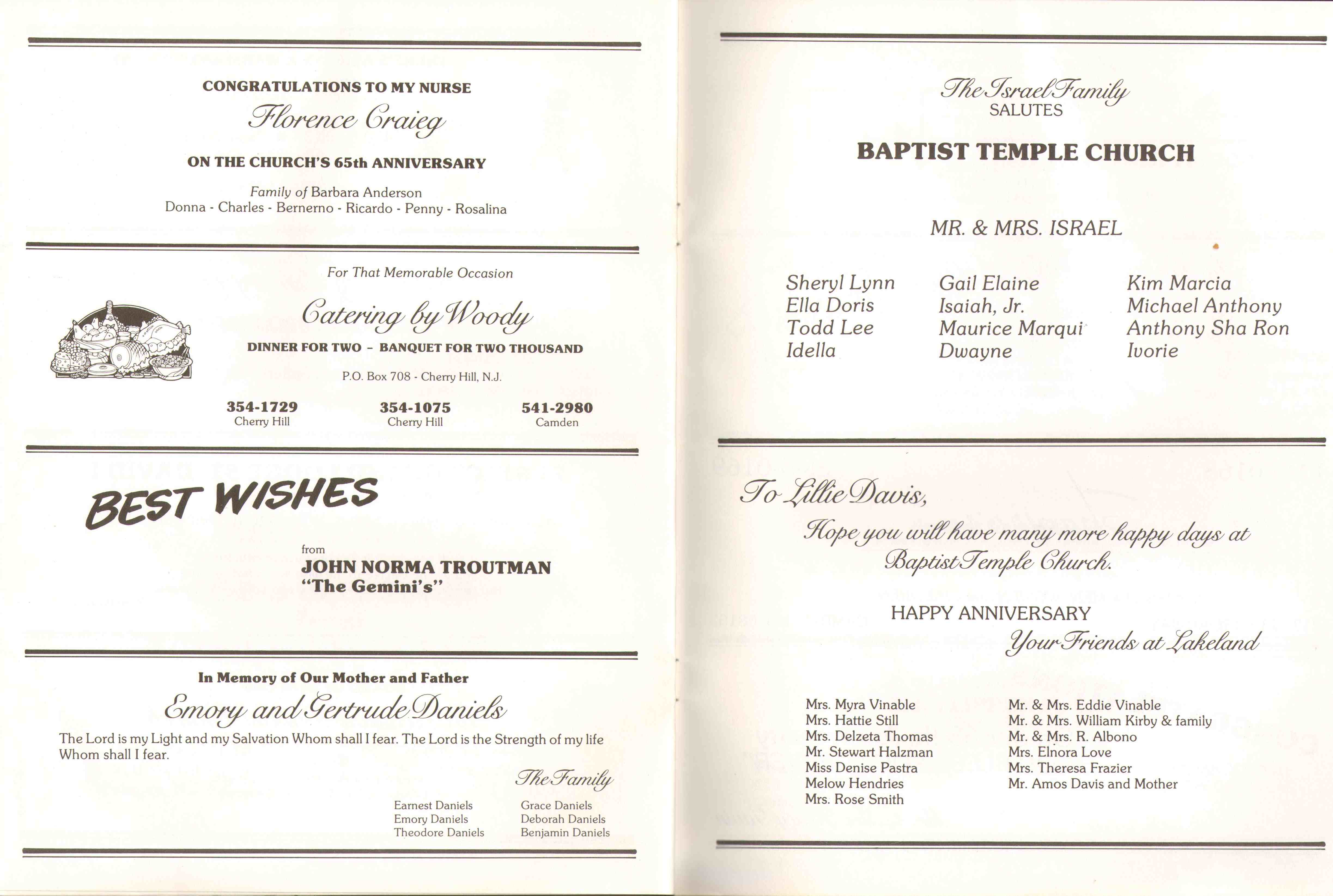 Baptist Temple Church 65th Anniversary Booklet, page 41