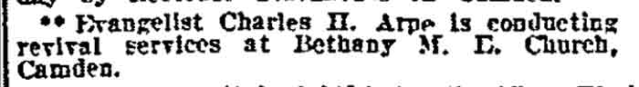 Philadelphia Inquirer, January 27, 1912 — revival services at Bethany M.E. Church
