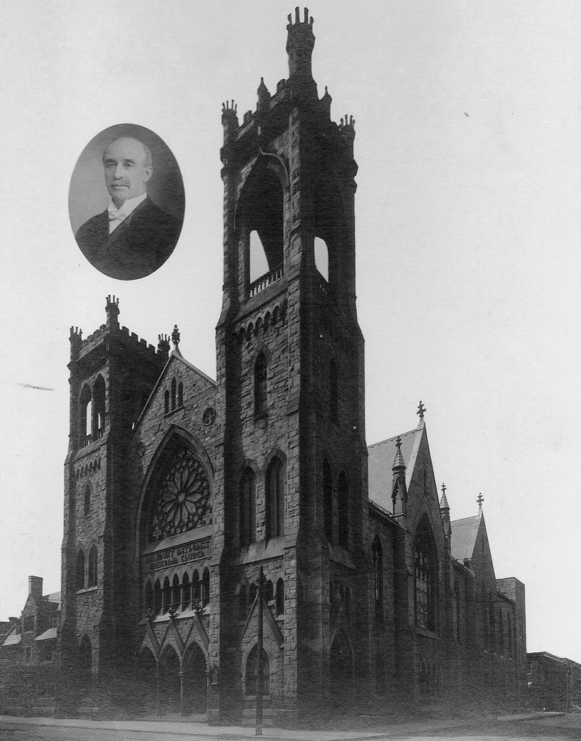 Broadway Methodist Church, circa 1914, with inset of Rev. Dr. John Handley