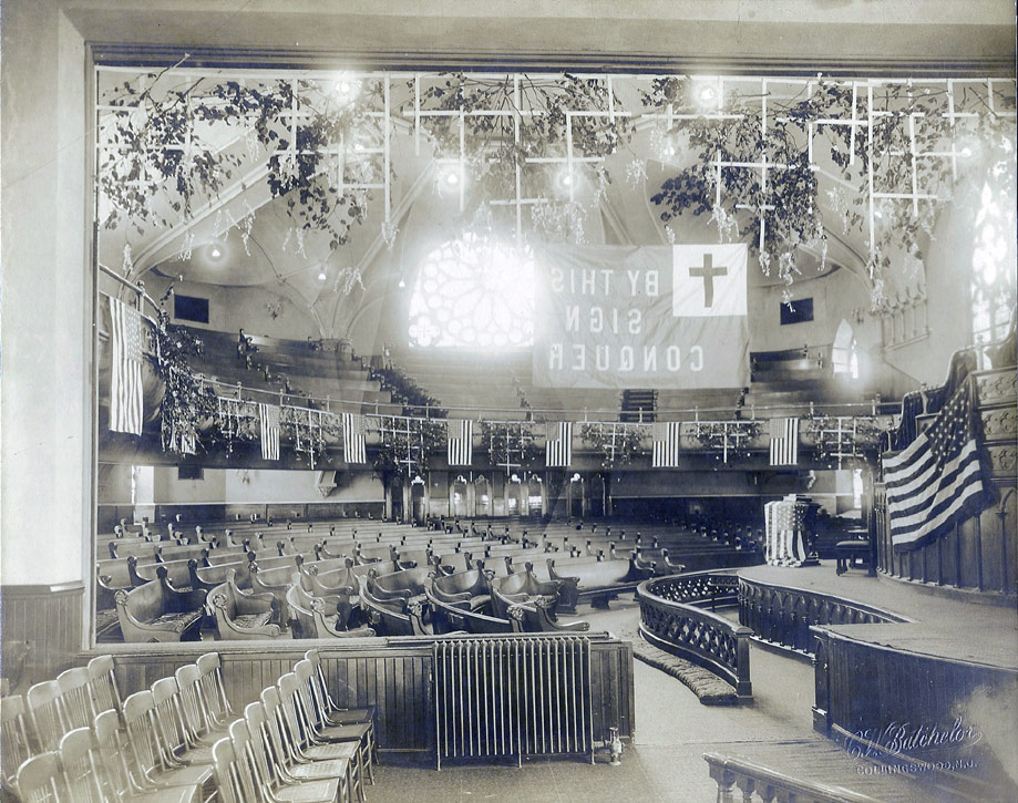 Undated interior photo of Broadway Methodist Episcopal Church, circa 1917-1918