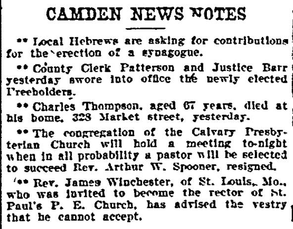 Philadelphia Inquirer, December 2, 1903 — Camden News Notes