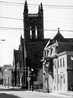 Centenary Methodist Episcopal Church as seen from the northeast corner of North 5th and Lawrence Street