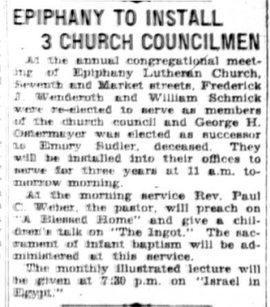 Camden Courier-Post, January 14, 1928 — Epiphany to Install 3 Church Councilmen