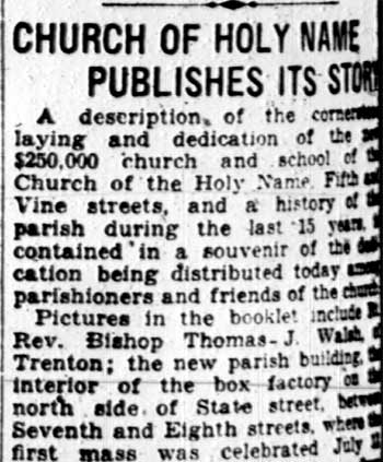 Church of Holy Name Publishes Its Story — Camden Courier-Post, January 27, 1928