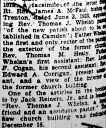Church of Holy Name Publishes Its Story — continuation, Camden Courier-Post, January 27, 1928