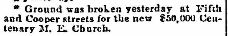 Philadelphia Inquirer, October 20, 1891 — Ground Broken for New Centenary Church