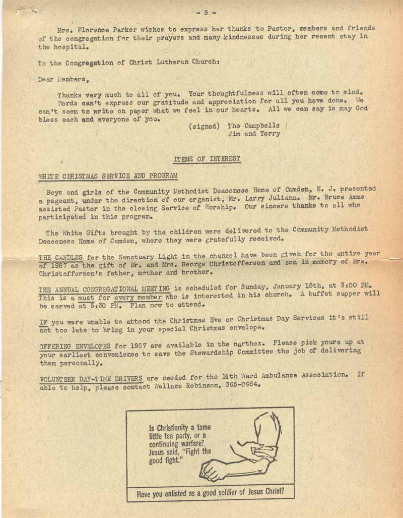 The Lamplighter, January 1967, page 3 — Items of Interest