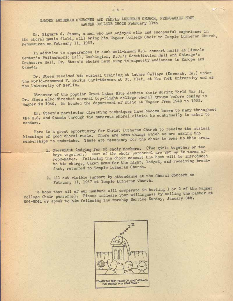 The Lamplighter, January 1967, page 4 — Wagner College Choir
