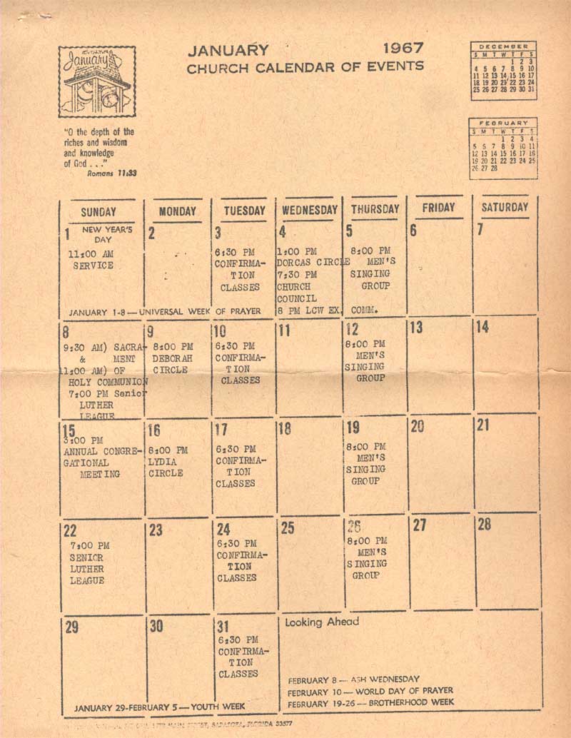 The Lamplighter, January 1967, page 5 — Church Calendar of Events