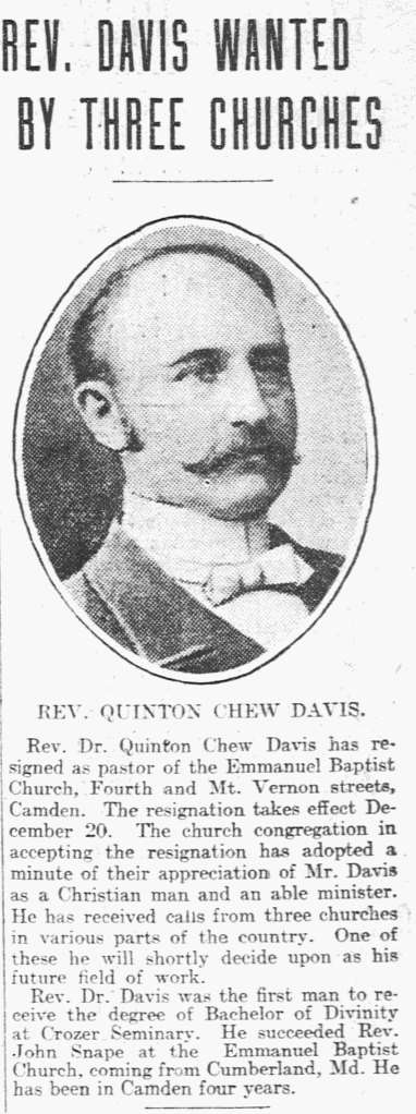 Philadelphia Inquirer, October 8, 1903 — Rev. Davis Wanted by Three Churches