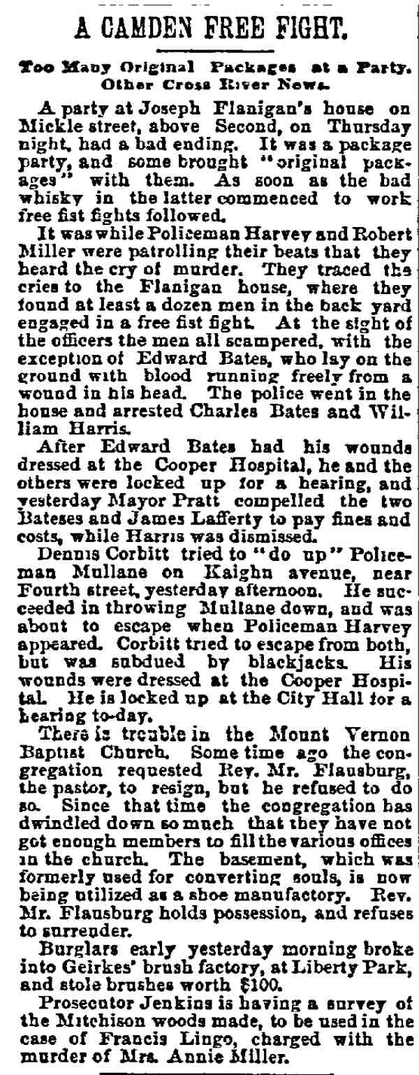 Philadelphia Inquirer, December 20, 1890 — A Camden Free Fight
