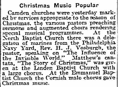 Philadelphia Inquirer, December 24, 1917 — Christmas Music Popular