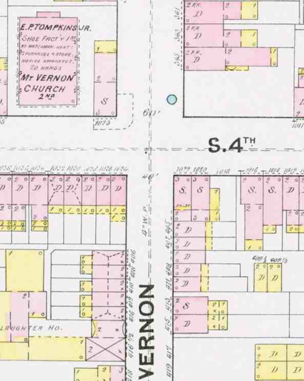 Sanborn map 1891 showing Emmanuel Baptist Church location, part 1