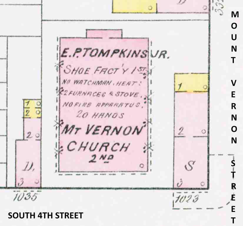 Sanborn map 1891 showing Emmanuel Baptist Church location, part 2