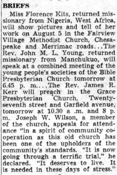Camden Courier-Post, July 26, 1941 — Briefs — Fairview Village Methodist Church, Bible Presbyterian Church, Grace Presbyterian Church