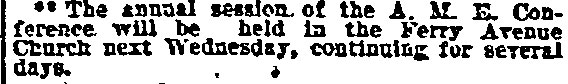 Philadelphia Inquirer, March 11, 1907 — A.M.E. Conference at Ferry Avenue Church
