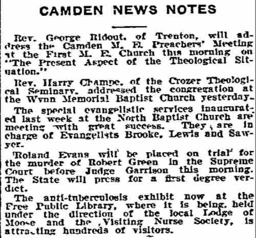 Philadelphia Inquirer, April 22, 1912 — Camden News Notes