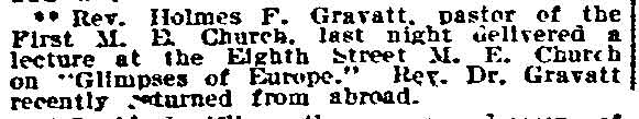 Rev. Holmes F. Gravatt Lectures on Europe - Philadelphia Inquirer, November 23, 1910