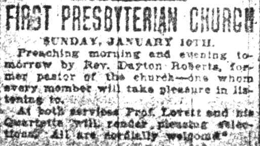 Camden Daily Courier, January 9, 1909 — First Presbyterian Church service announcement